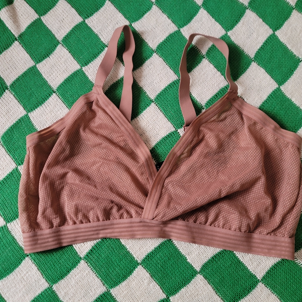 DKNY Sheer Pattern Brown Tan Bra Siz Xl